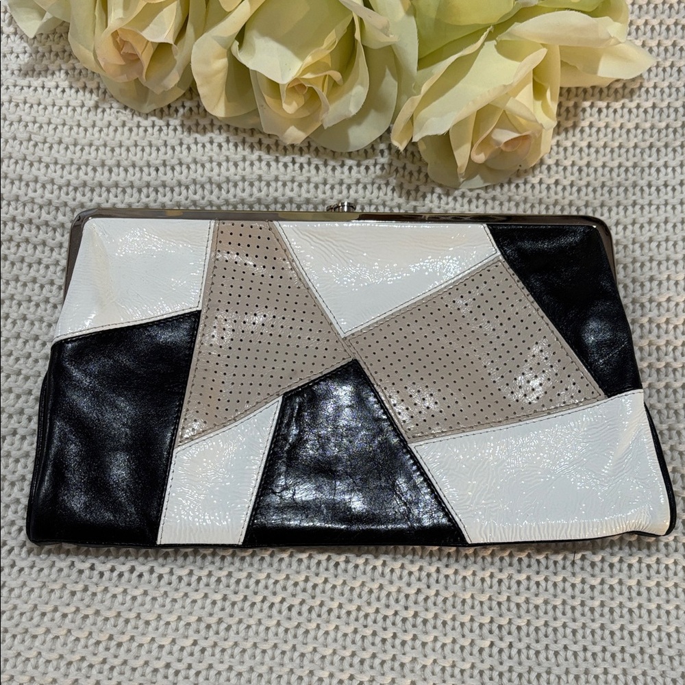 HOBO Geometric Clutch in Black, White, and Tan/Wallet Purse